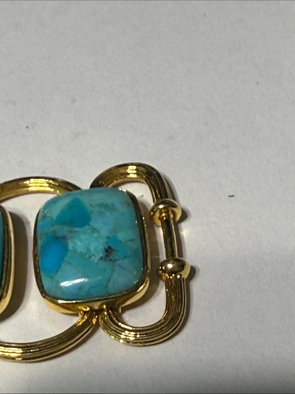 BEAUTIFUL Italy stamped Gold tone & Turquoise stone Bracelet 7 “